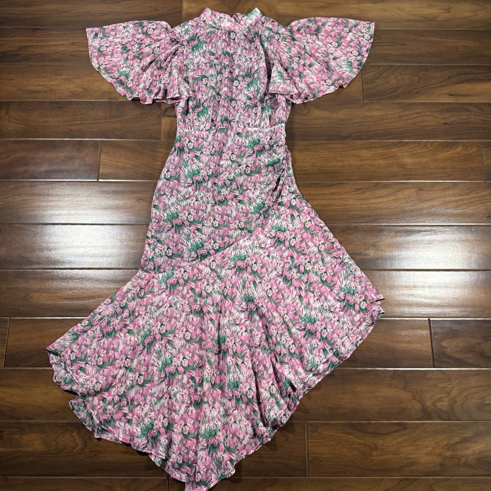 En Saison Women's Size Small Floral Chiffon Asymmetrical Josephine Midi Dress